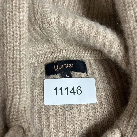 Quince Women's Size L Oatmeal Mongolian Cashmere Fisherman Pullover Hoodie - Picture 9 of 9